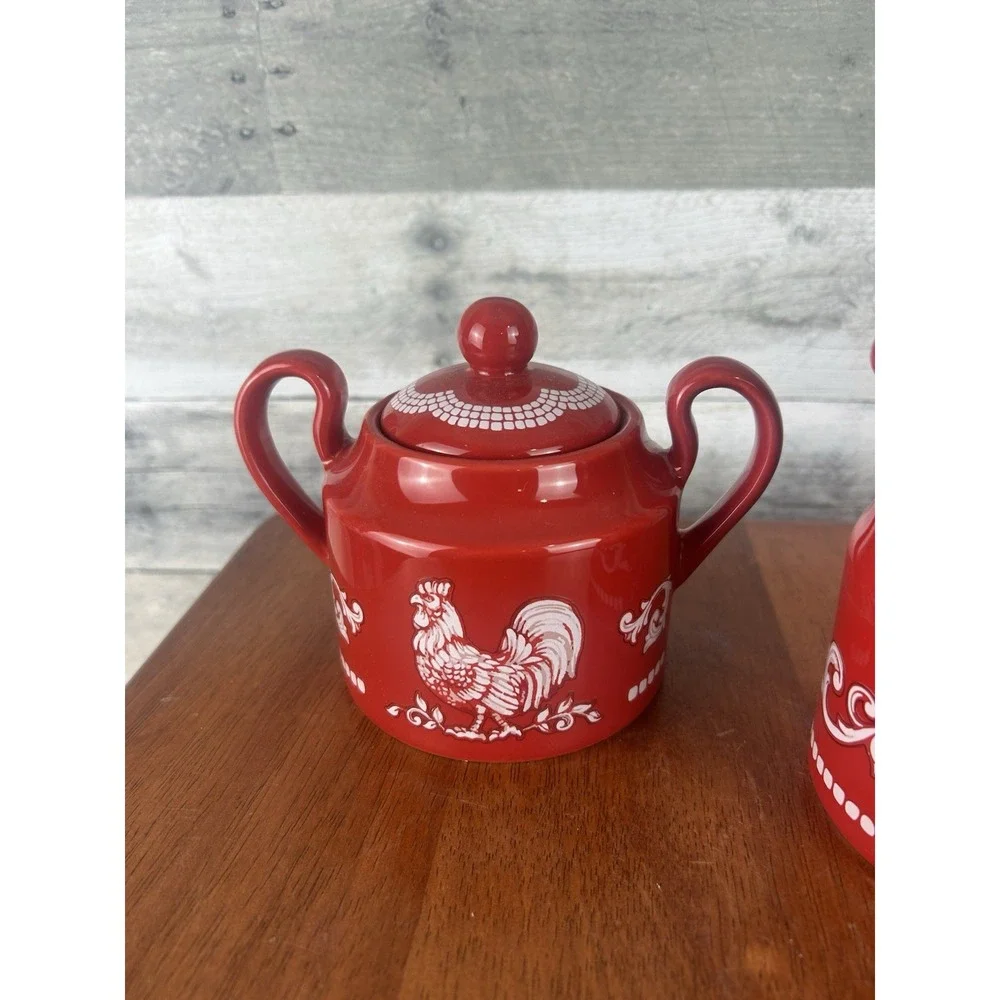 Temptations By Tara Red Doodle Doo Sugar & Creamer